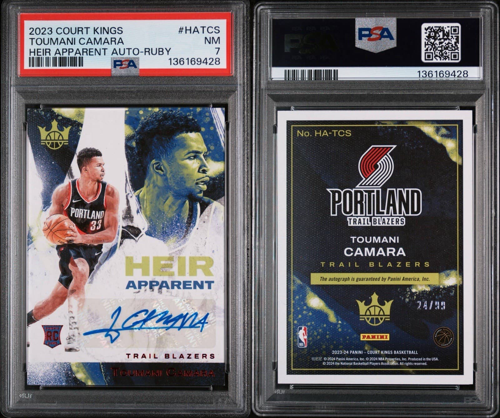 2023 Court Kings - Heir Apparent Toumani Camara (RC) Auto - Ruby /99. PSA 7 NM