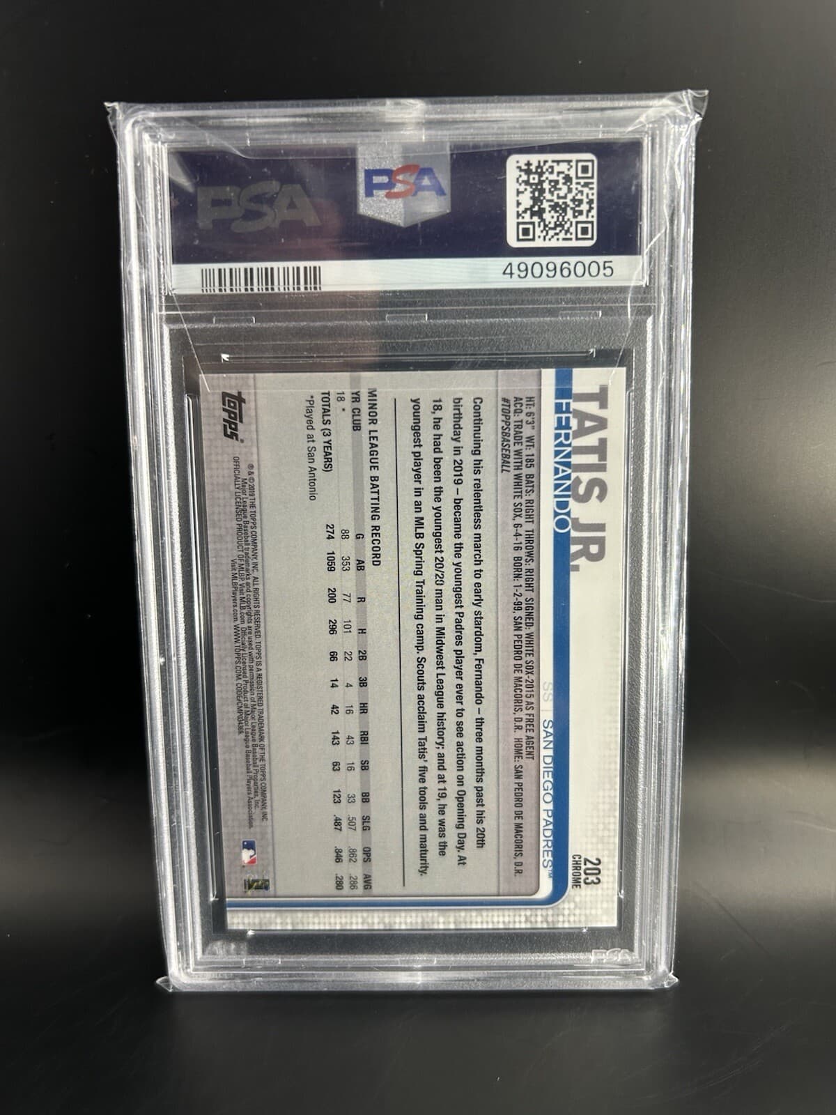 2019 Topps Chrome - #203 Fernando Tatís Jr. (RC). PSA 10.