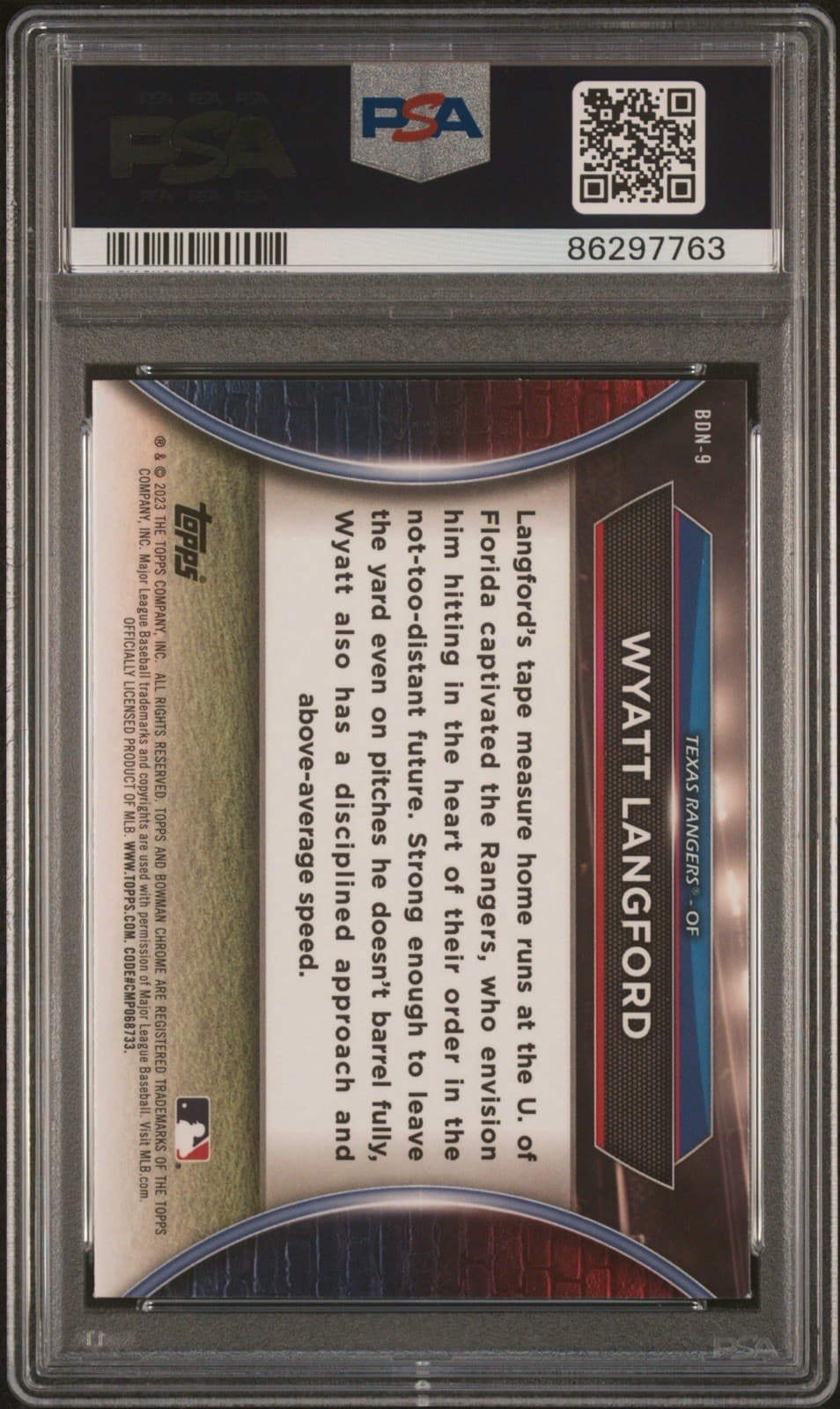 2023 Bowman Draft - Bowman Draft Night Wyatt Langford #BDN-9 (RC). PSA 10 GEM MT
