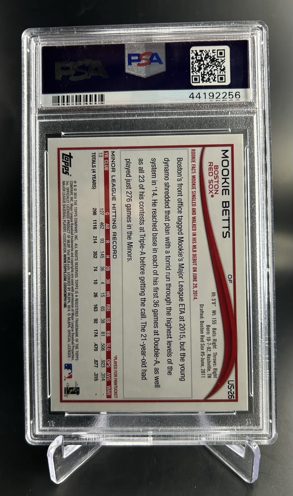 2014 Topps Update Series - Mookie Betts #US-26 Batting (RC). PSA 10 GEM MT