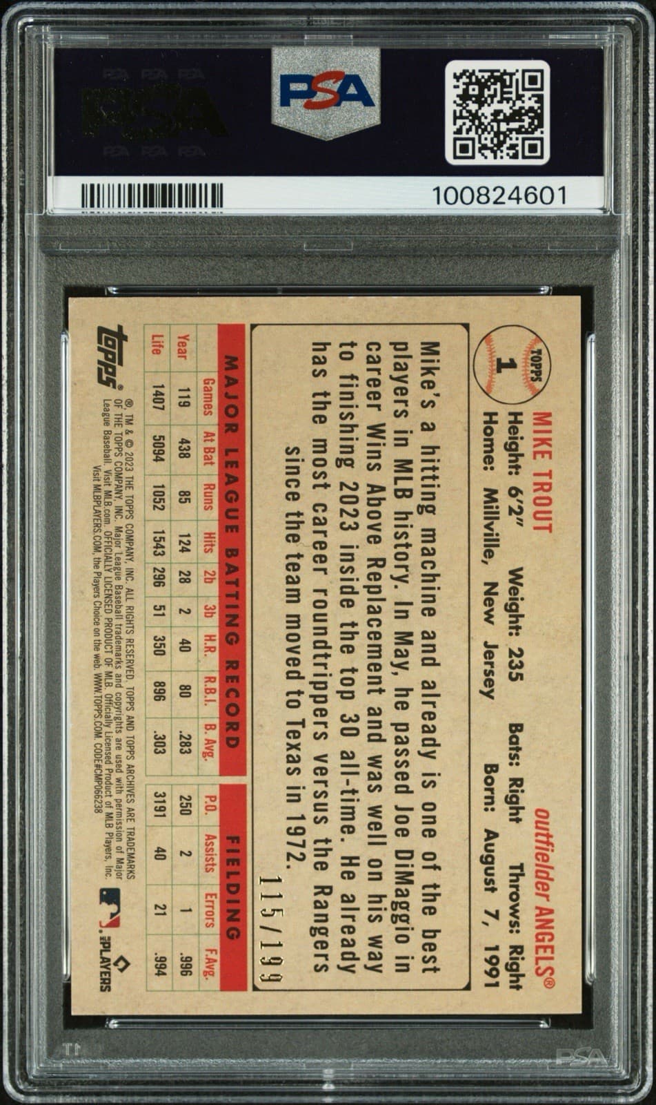 2023 Topps Archives - 1956 Topps Mike Trout #1 Rainbow Foil /199. PSA 8. Pop 1