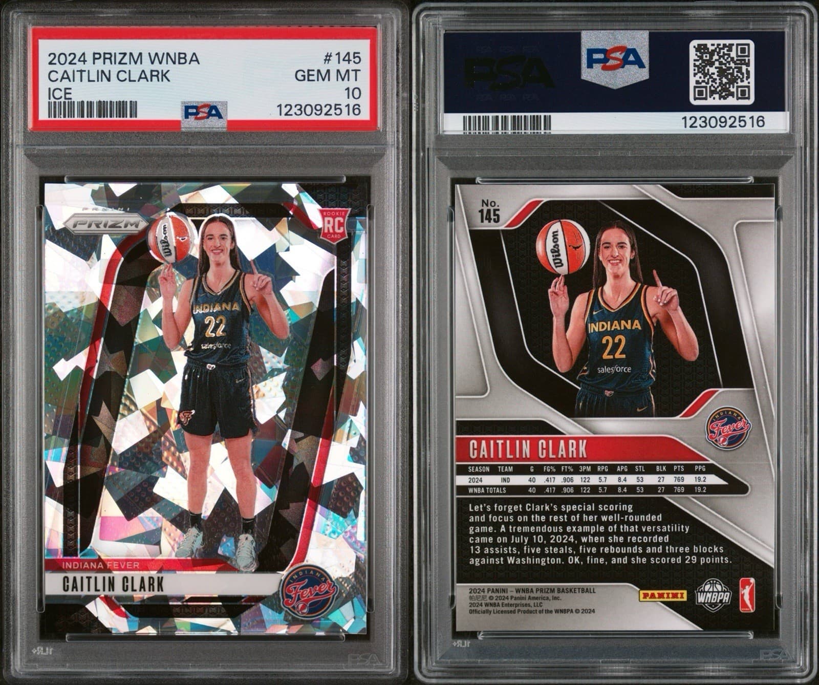 2024 Panini Prizm WNBA - Caitlin Clark #145 Ice (RC). PSA 10 GEM MT thumbnail 3