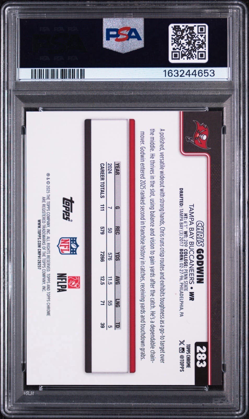 2025 Topps Chrome - Chris Godwin #283 Orange Football Leather /25. PSA 10. Pop 1