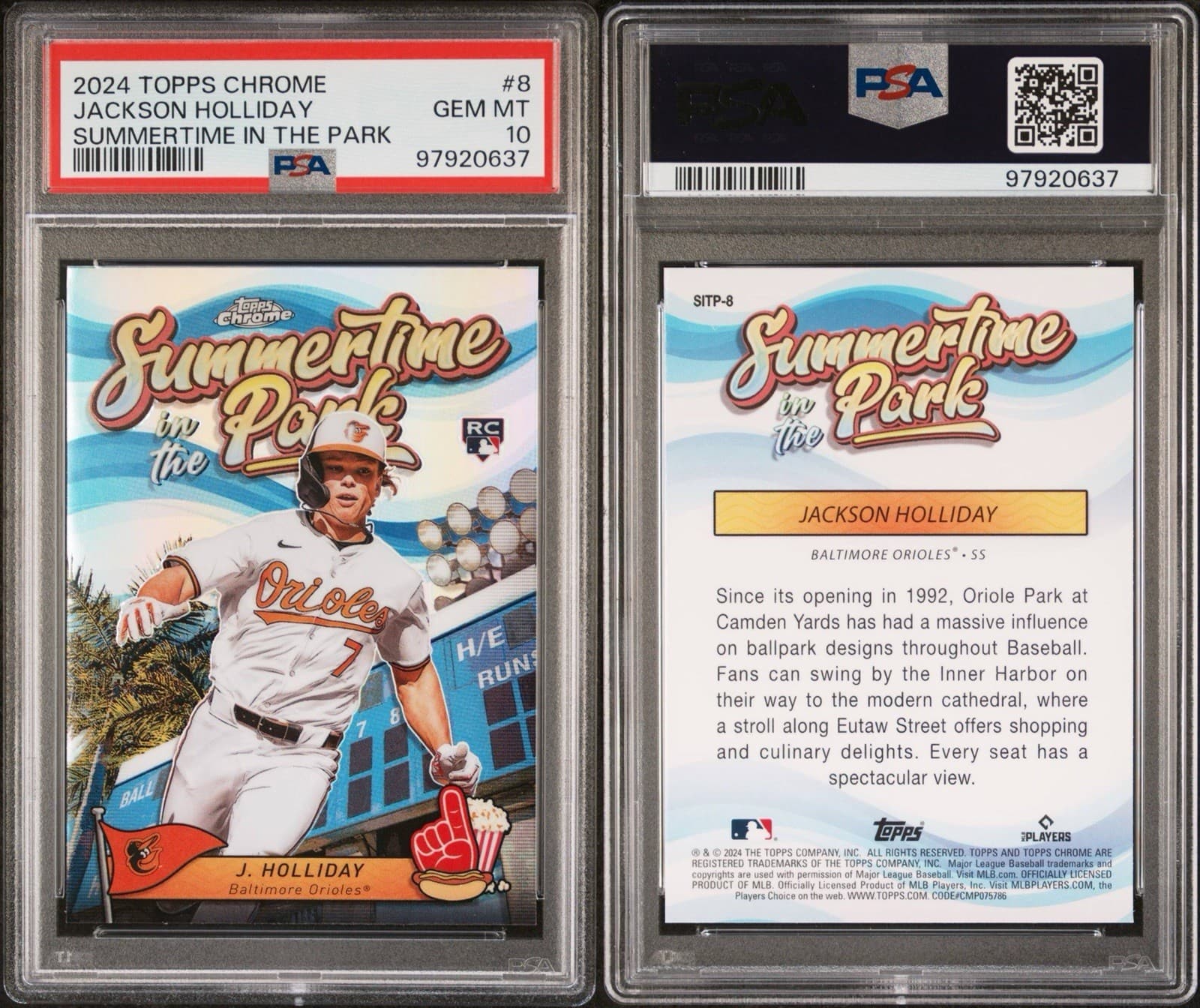 2024 Topps Chrome - Summertime in the Park Jackson Holliday #SITP-8 (RC). PSA 10
