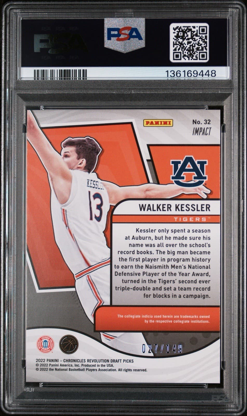 2022 Chronicles Draft Picks - Walker Kessler #32 Revolution - Impact /149. PSA 8