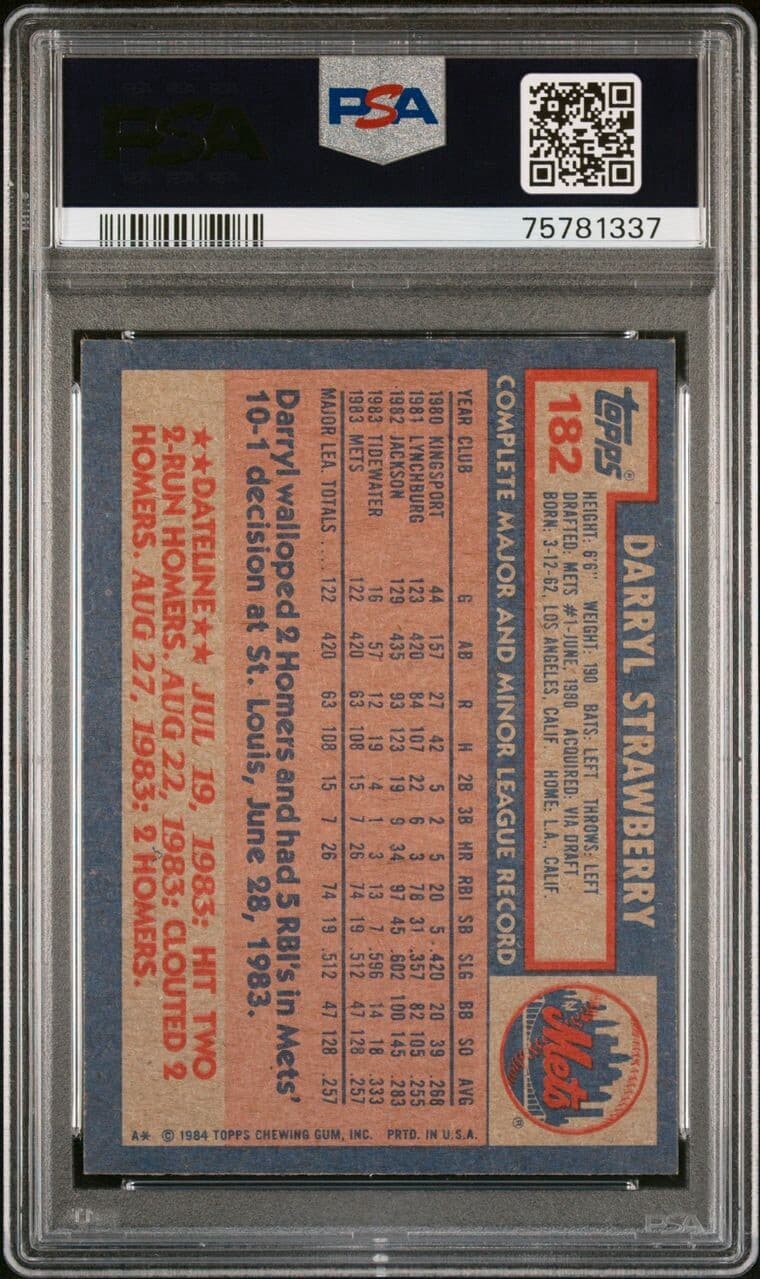 1984 TOPPS DARRYL STRAWBERRY #182 EX-MT PSA 6 RC METS