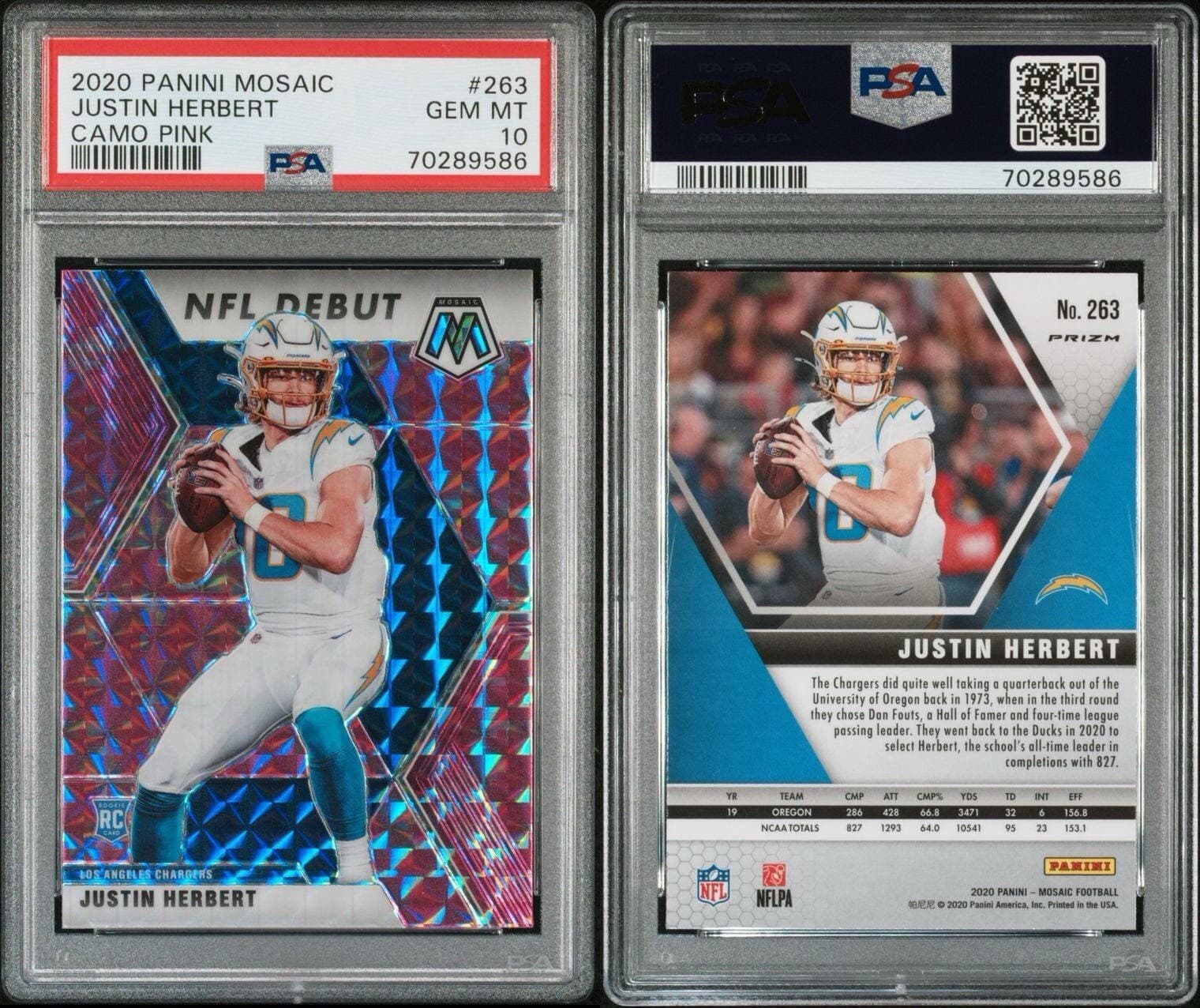 2020 Panini Mosaic Justin Herbert Camo Pink PSA 10 #263