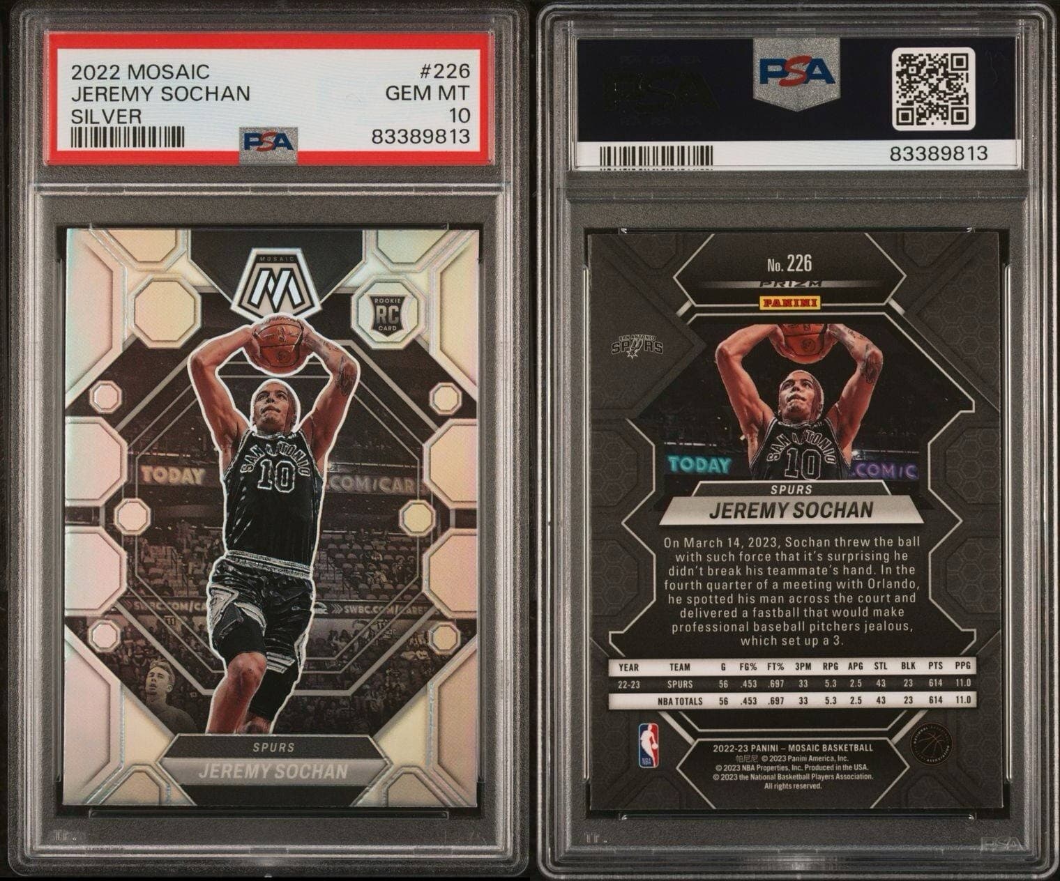 2022 - 23 Mosaic Jeremy Sochan Silver (RC). PSA 10. Pop 4