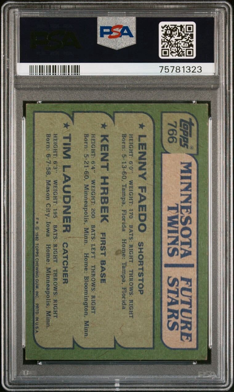 1982 TOPPS TWINS FUTURE STARS FAEDO/HRBEK/LAUDNER #766 NM 7 PSA thumbnail 2