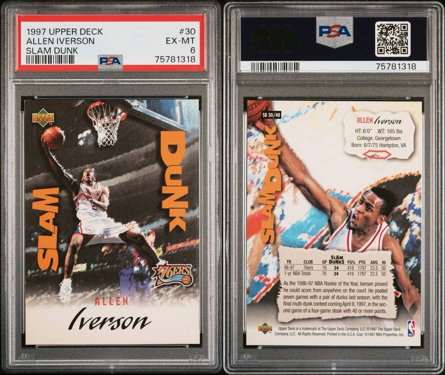 1997-98 Upper Deck Nestle Slam Dunk - #SD 30 Allen Iverson PSA 6 
