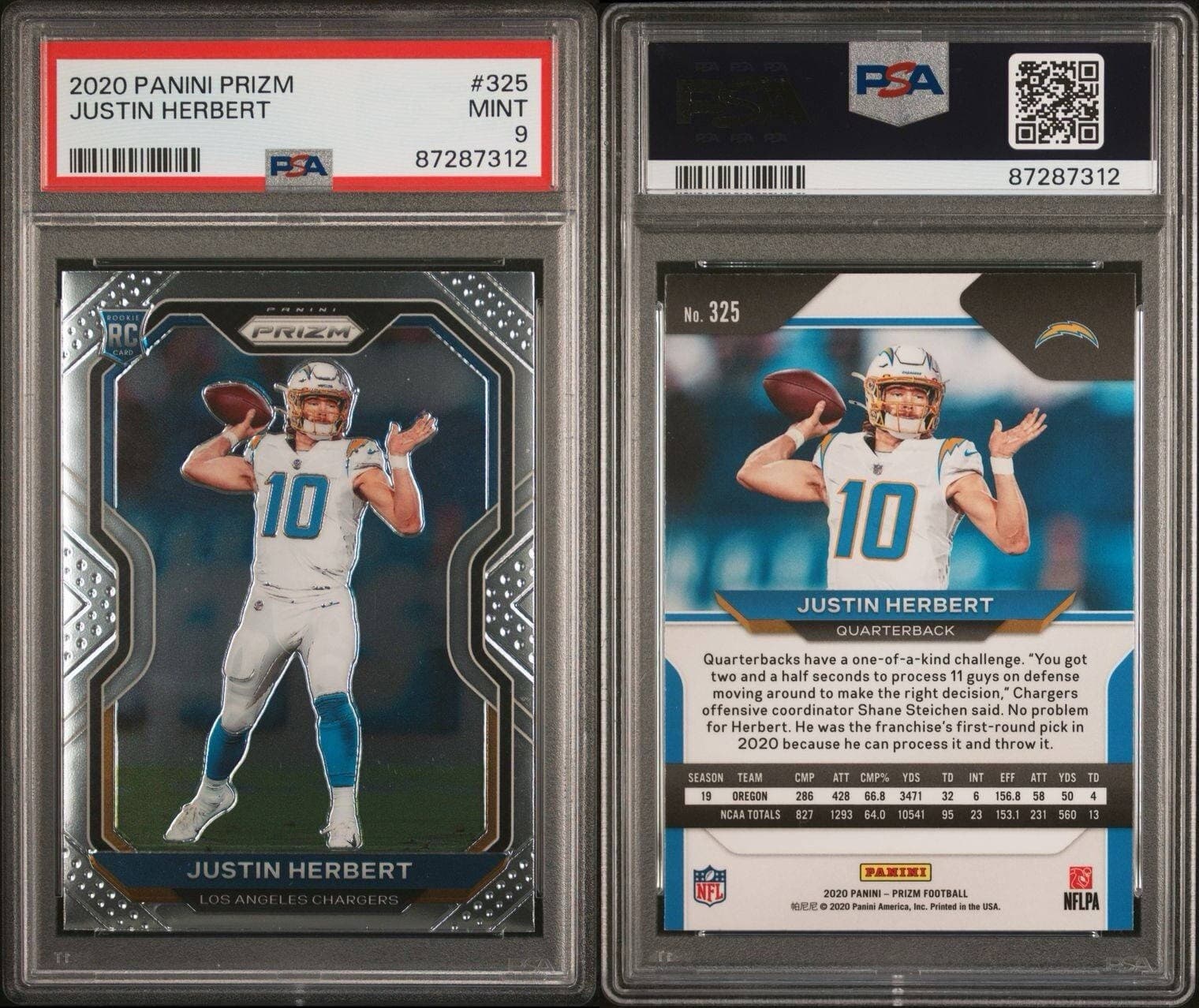 2020 Panini Prizm - Rookie #325 Justin Herbert (RC) PSA 9