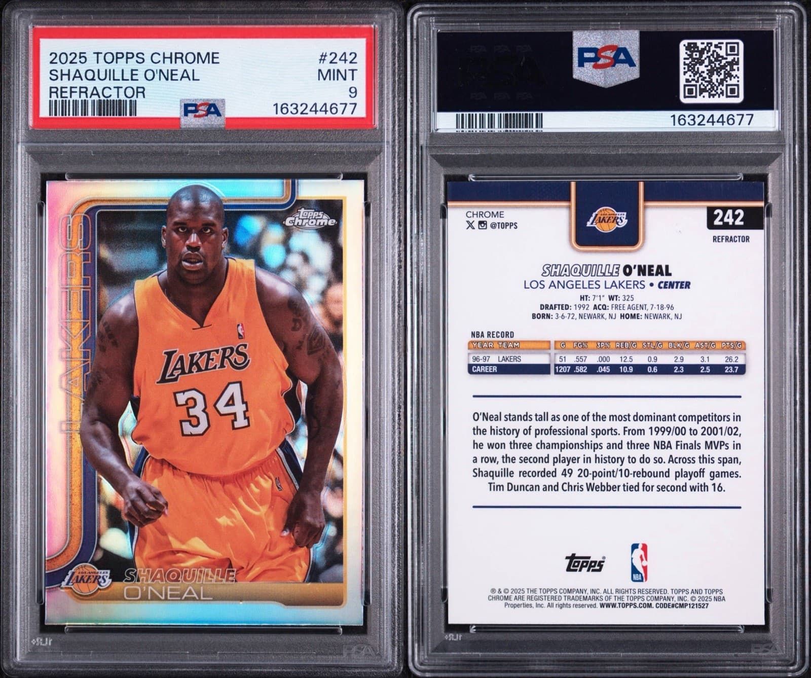 2025-26 Topps Chrome - Shaquille O'Neal #242 Refractor. PSA 9 MINT