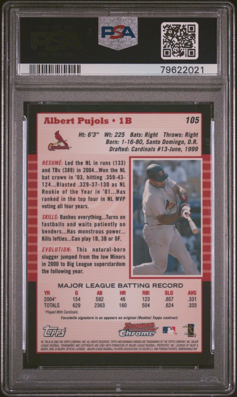 2005 Bowman Chrome - Albert Pujols #105. PSA 9 Mint