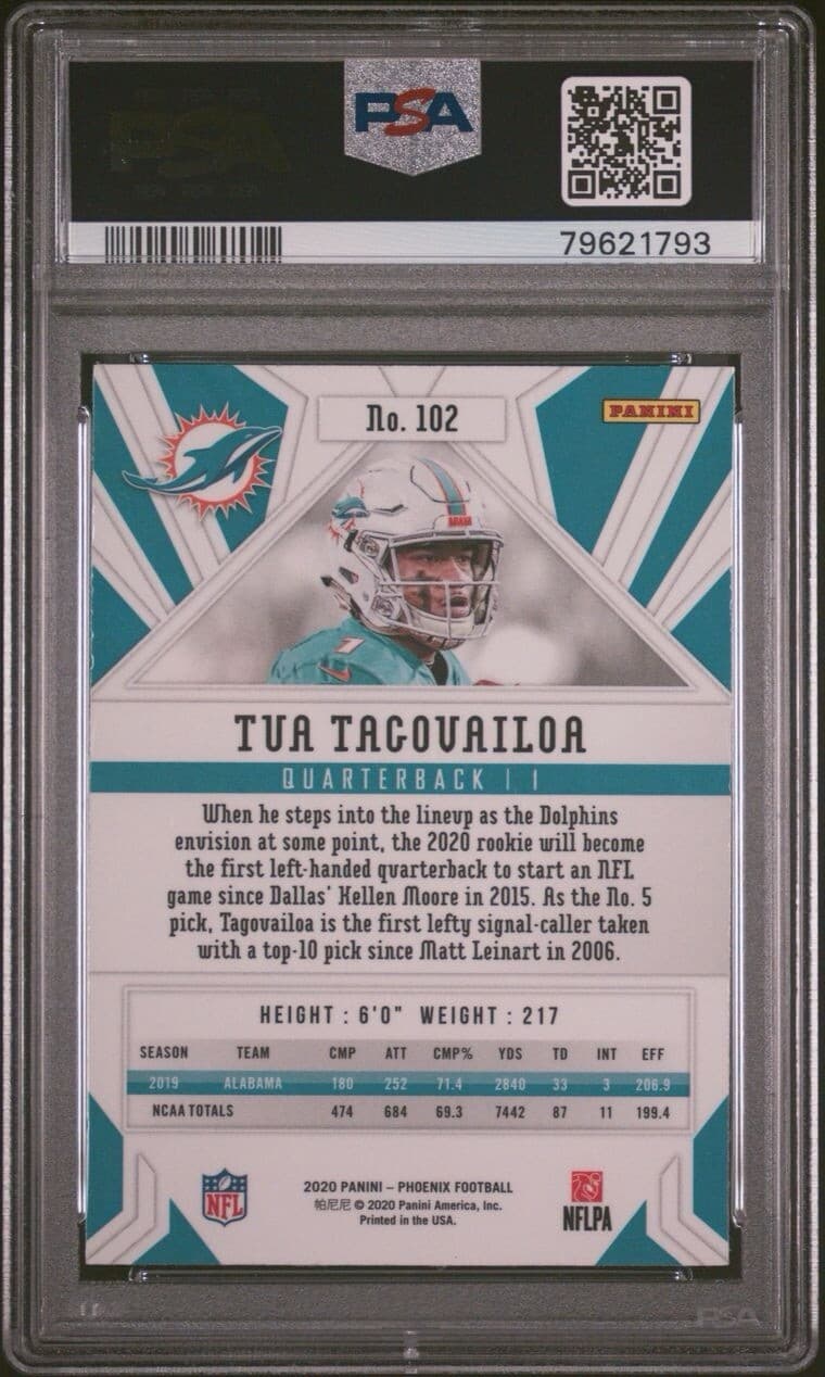 2020 Panini Phoenix Fire Burst #102 Tua Tagovailoa Dolphins RC Rookie PSA 10