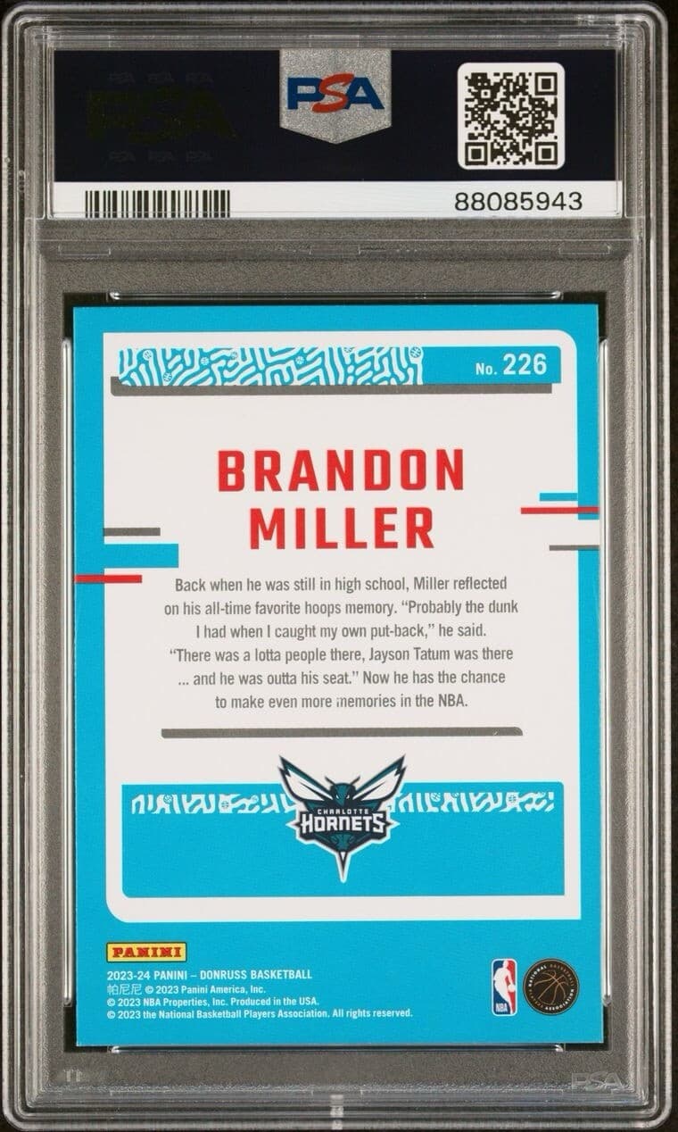 2023-24 Panini Donruss - Rated Rookie #226 Brandon Miller (RC). PSA 9.