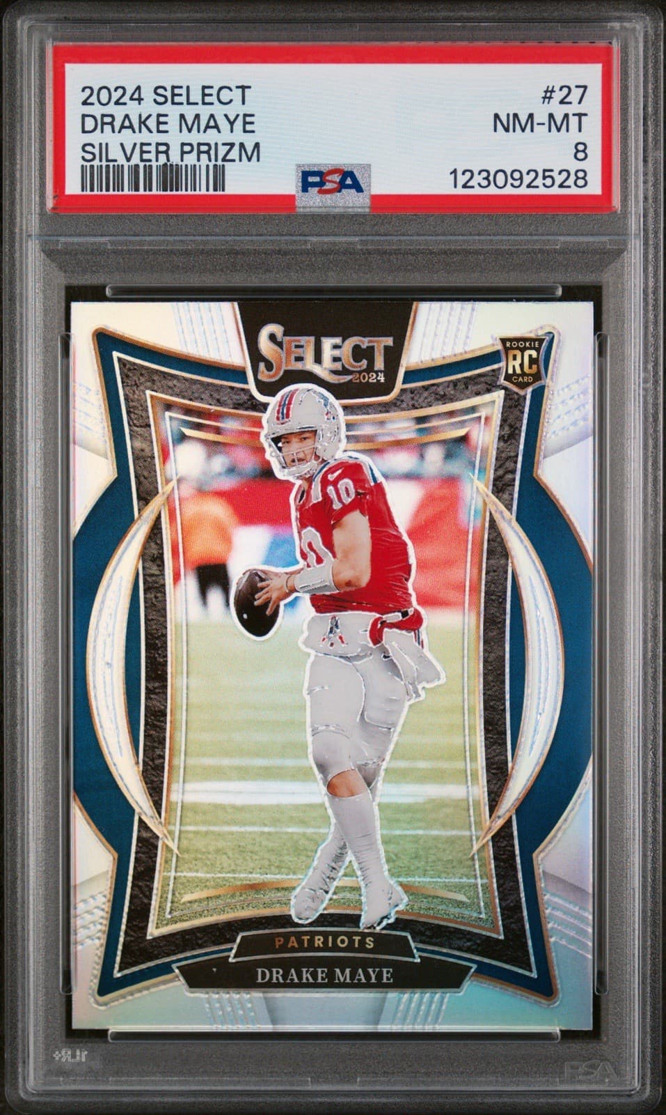 2024 Panini Select - Concourse Drake Maye #27 Silver Prizm (RC). PSA 8 NM-MT