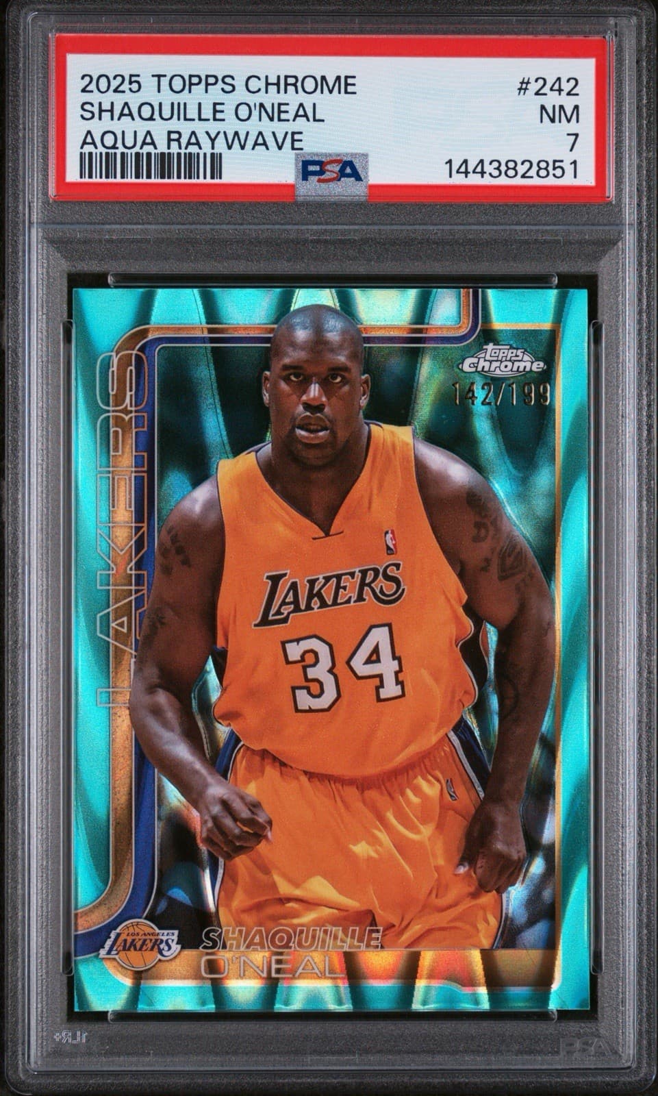 2025-26 Topps Chrome - Shaquille O'Neal #242 Aqua Raywave Refractor /199. PSA 7