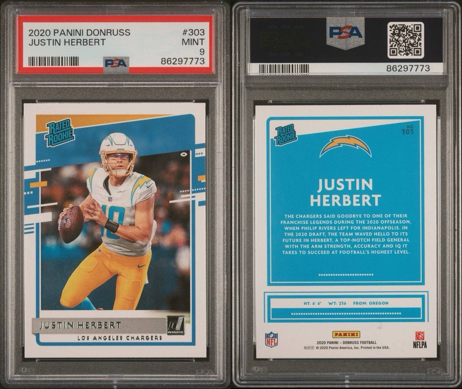 2020 Panini Donruss #303 Justin Herbert PSA 9