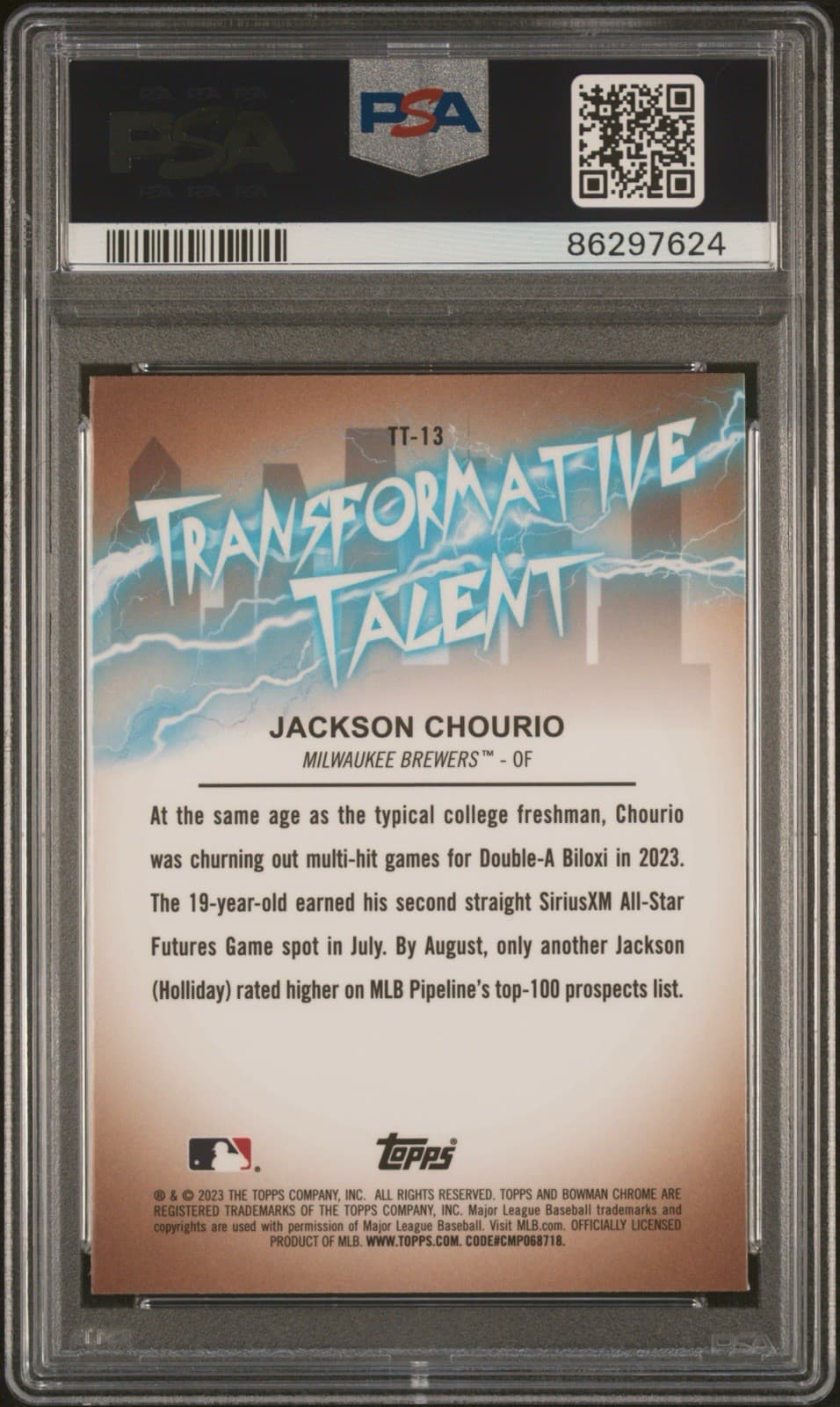 2023 Bowman Draft - Transformative Talent Jackson Chourio #TT-13. PSA 9 - Mint.