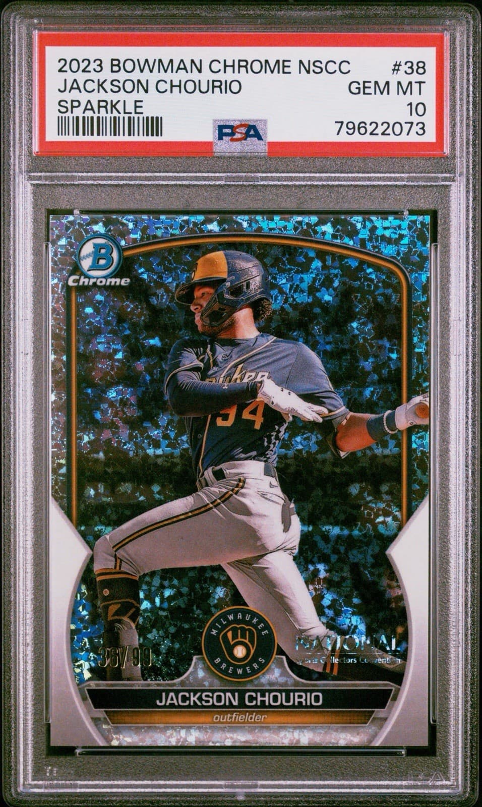 2023 Bowman Chrome NSCC Jackson Chourio Sparkle /99 PSA 10 - GEM MT. Pop 12!