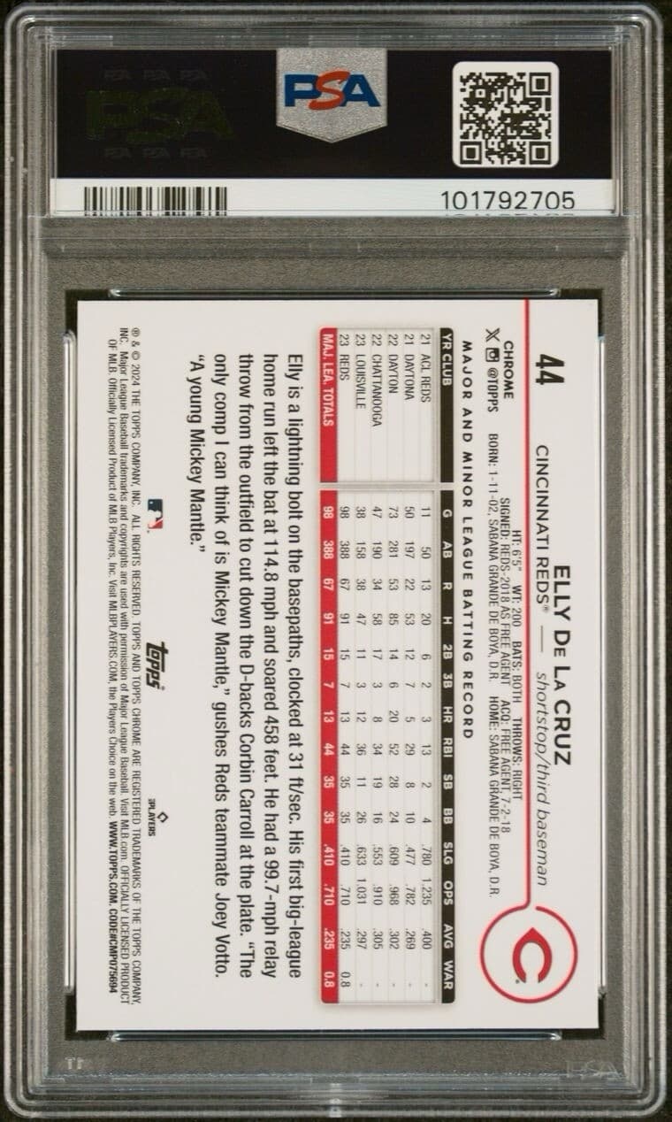 2024 Topps Chrome - #44 Elly De La Cruz (RC). PSA 9.