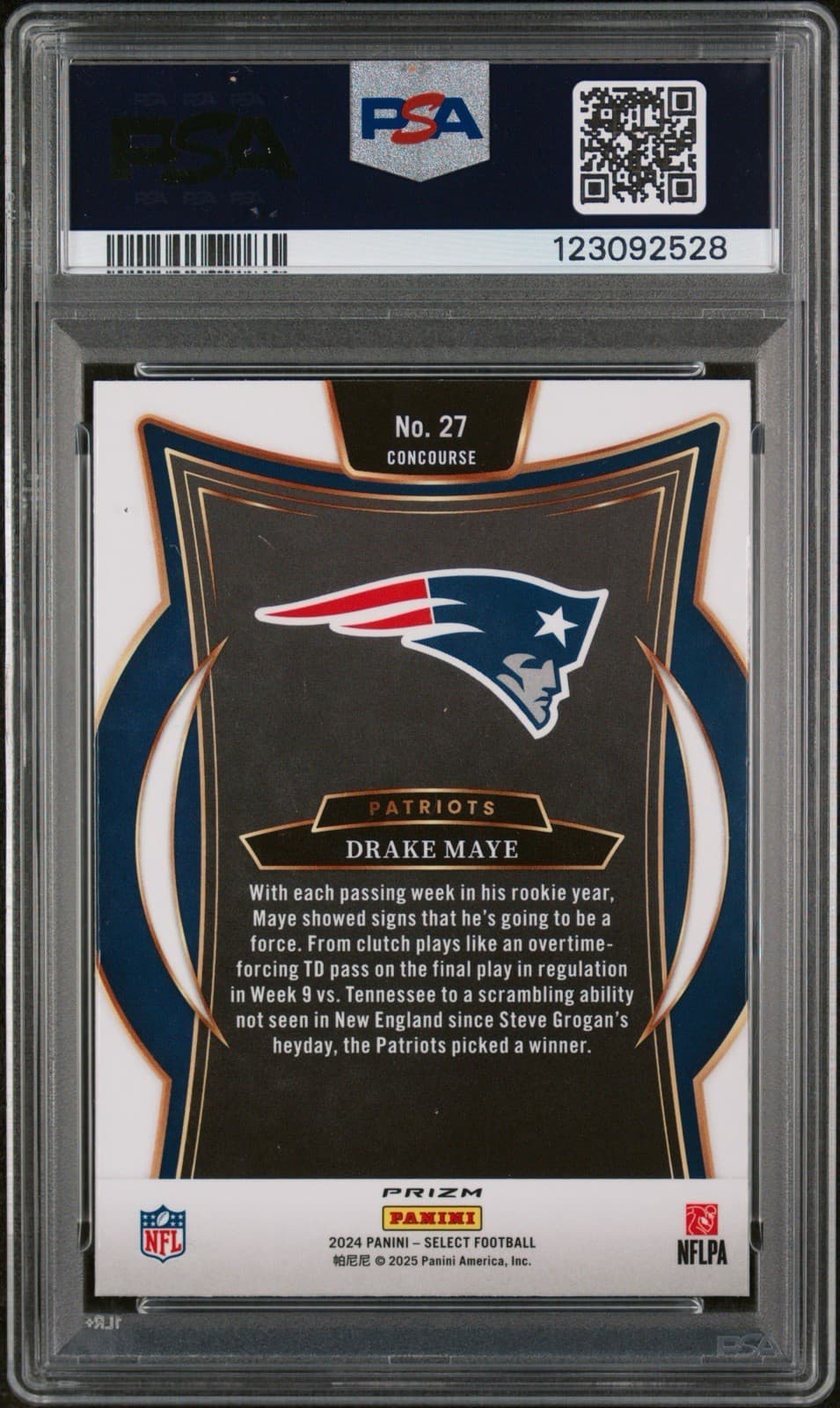 2024 Panini Select - Concourse Drake Maye #27 Silver Prizm (RC). PSA 8 NM-MT