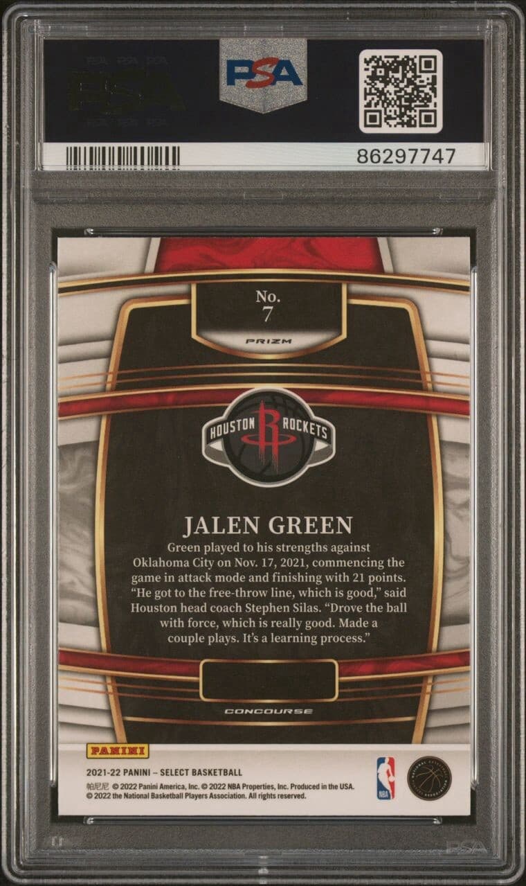 2021-22 Panini Select - Concourse Blue Shimmer Prizm #7 Jalen Green (RC). PSA 9.
