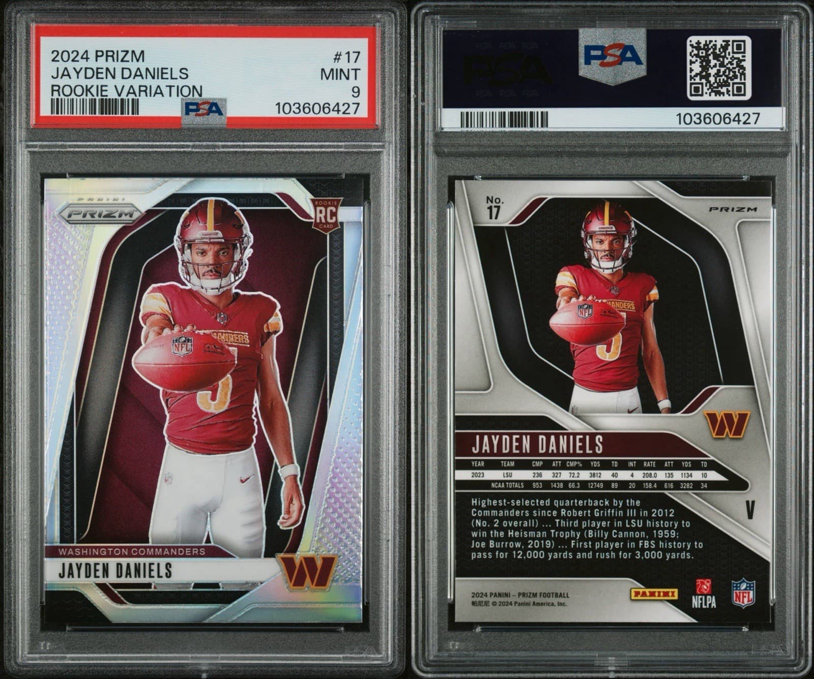 2024 Panini Prizm - Rookie Variations Jayden Daniels #17 Prizm (RC). PSA  9 MINT