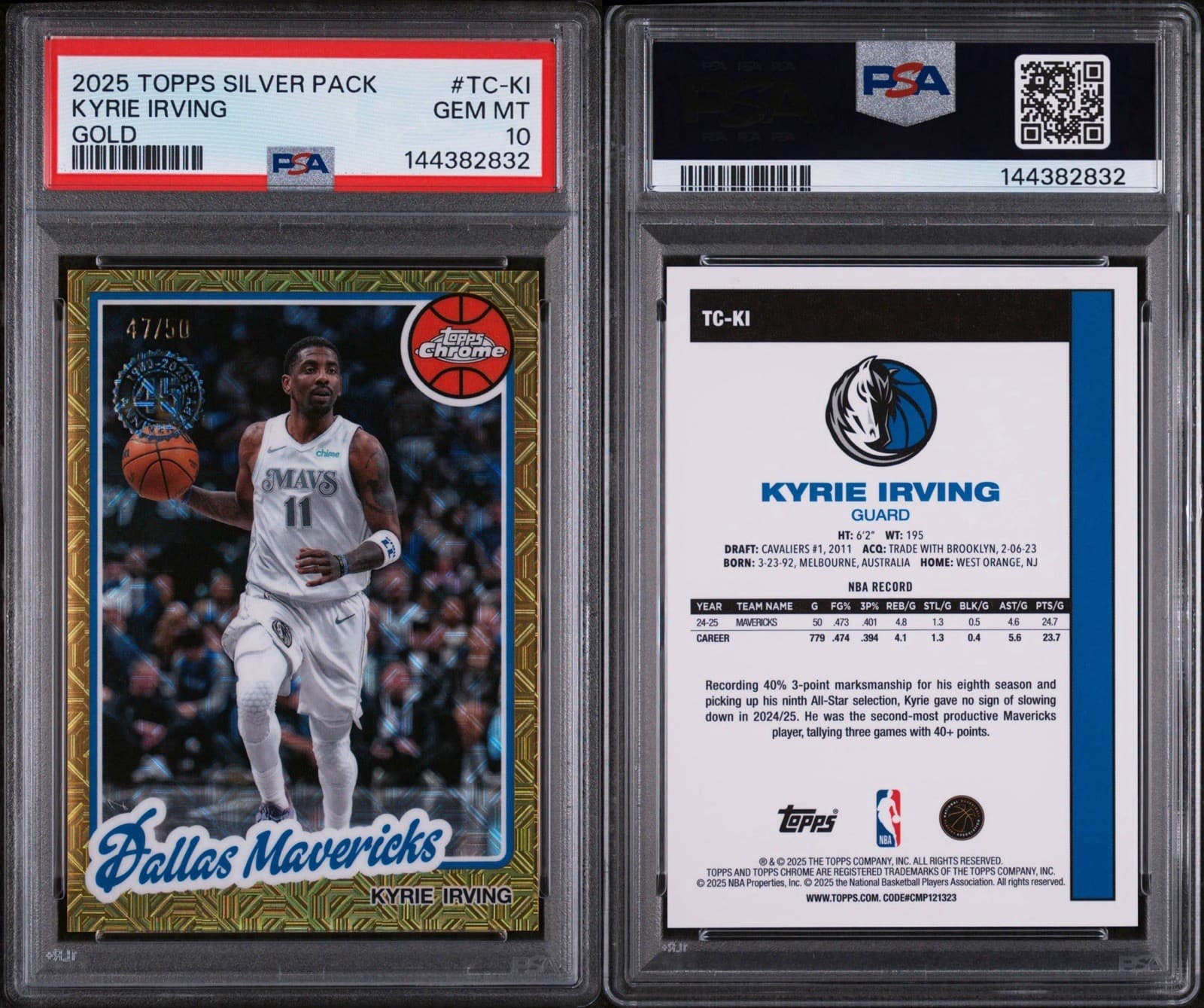 2025 Topps Chrome Kyrie Irving #TC-KI Silver Pack Gold /50. PSA 10 GEM MT. Pop 3