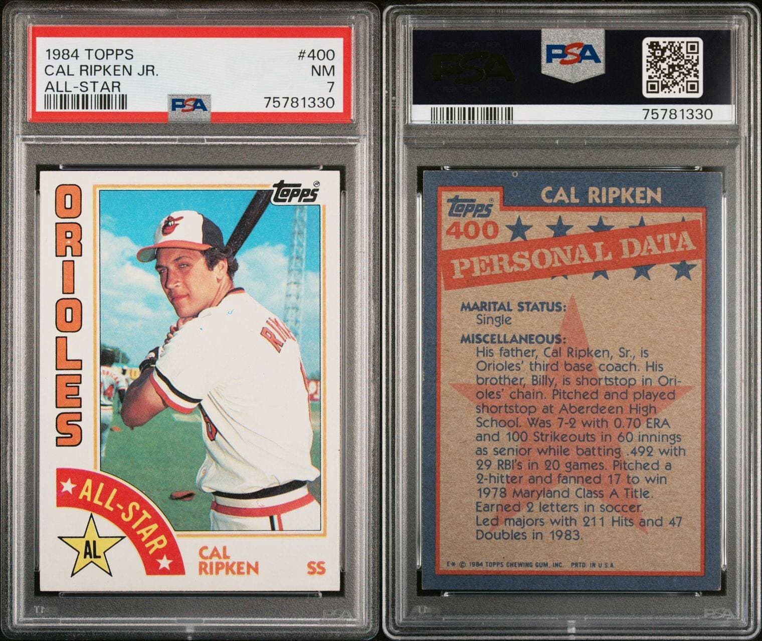 1984 Topps #400 Cal Ripken Jr. All-Star PSA 7 Baltimore Orioles HOF