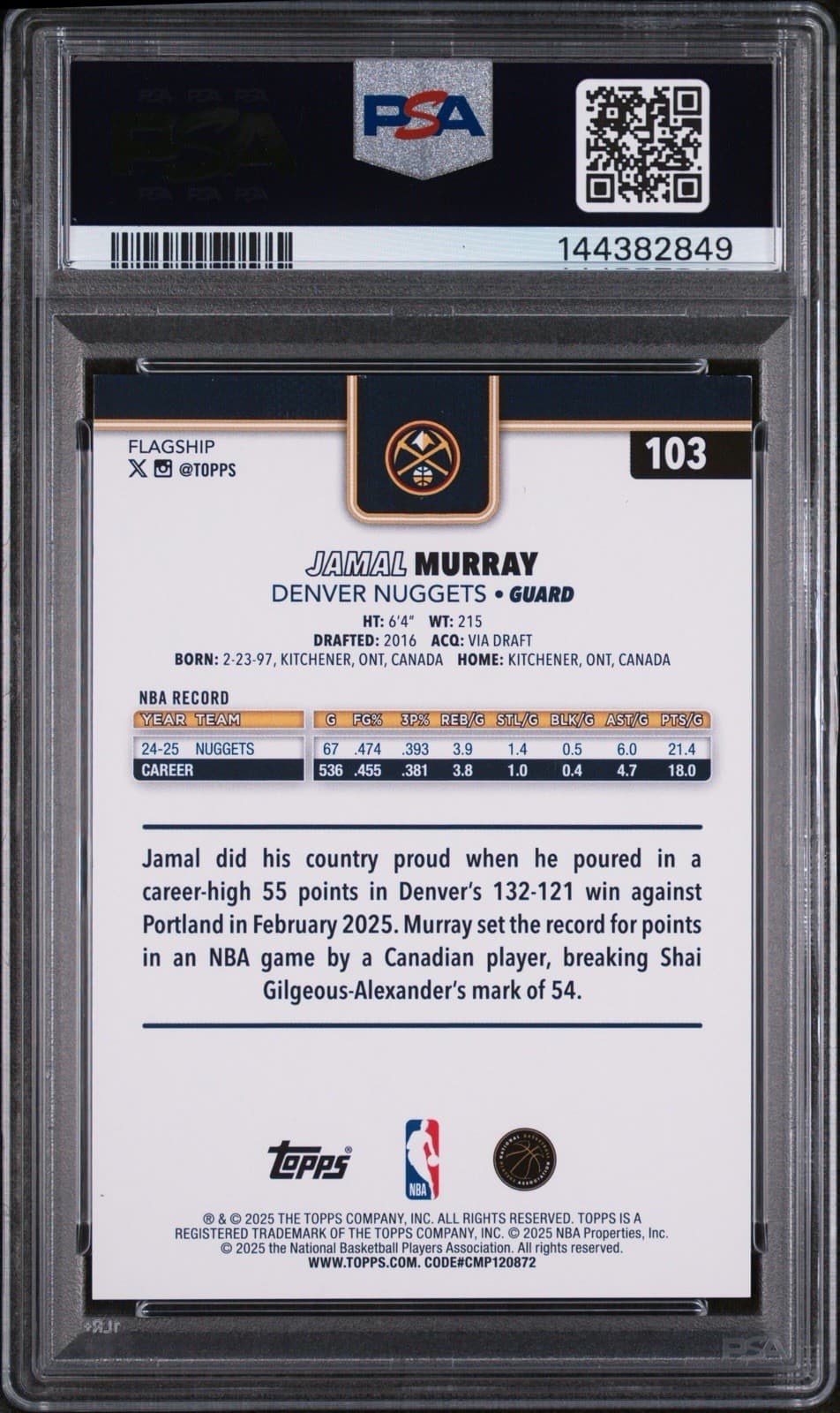 2025-26 Topps - Jamal Murray #103 Green Rainbow /99. PSA 9 MINT
