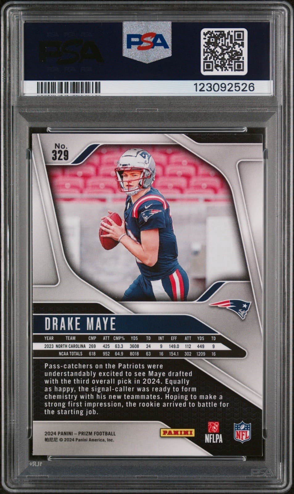 2024 Panini Prizm - Drake Maye #329 (RC). PSA 8 NM-MT