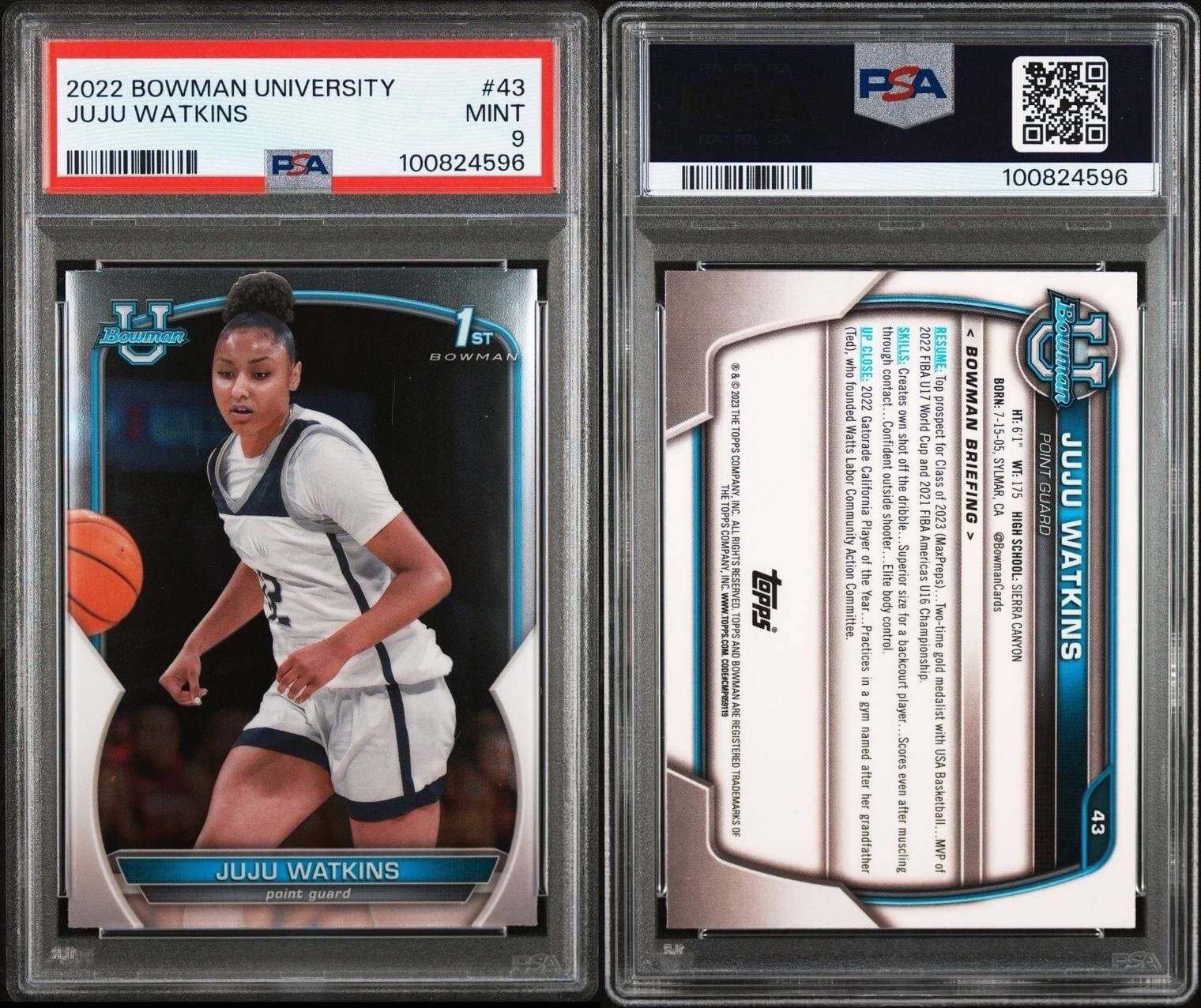 2022 Bowman University JuJu Watkins 1st Bowman #43 PSA 9 Mint