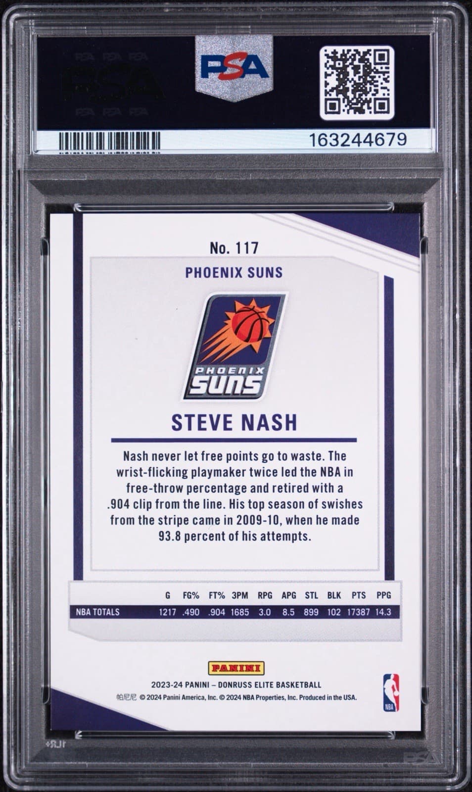 2023 PANINI DONRUSS ELITE #117 STEVE NASH HYPER RED INTERNATIONAL /88. PSA 9
