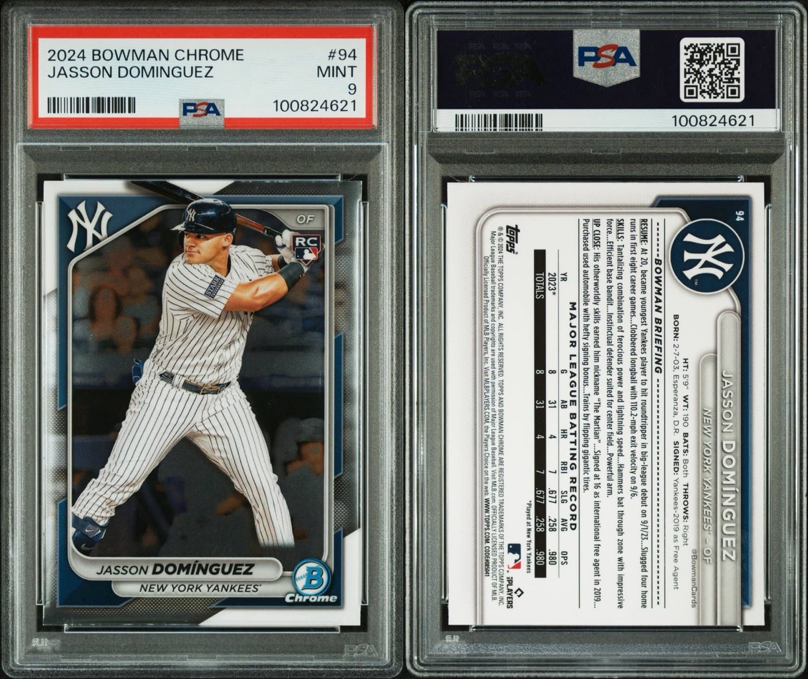 2024 Bowman Chrome - Jasson Dominguez #94 (RC). PSA 9 Mint