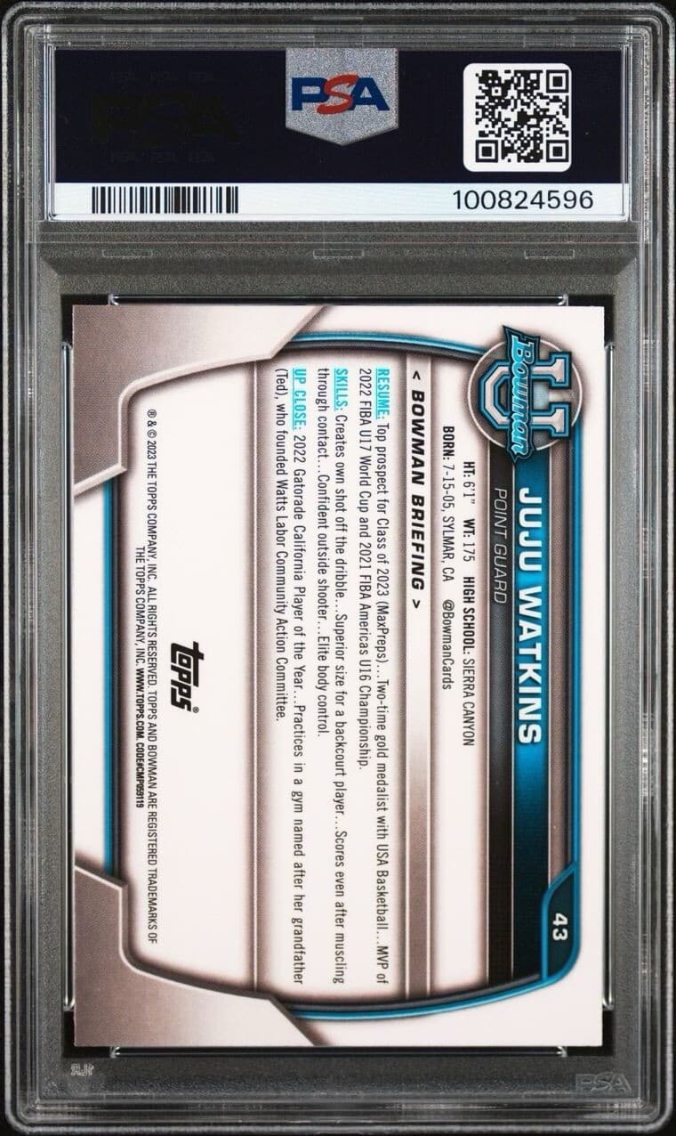 2022 Bowman University JuJu Watkins 1st Bowman #43 PSA 9 Mint