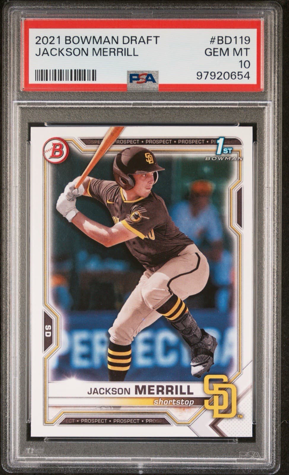 2021 BOWMAN DRAFT #BD119 JACKSON MERRILL 1st Bowman. PSA 10 GEM MT