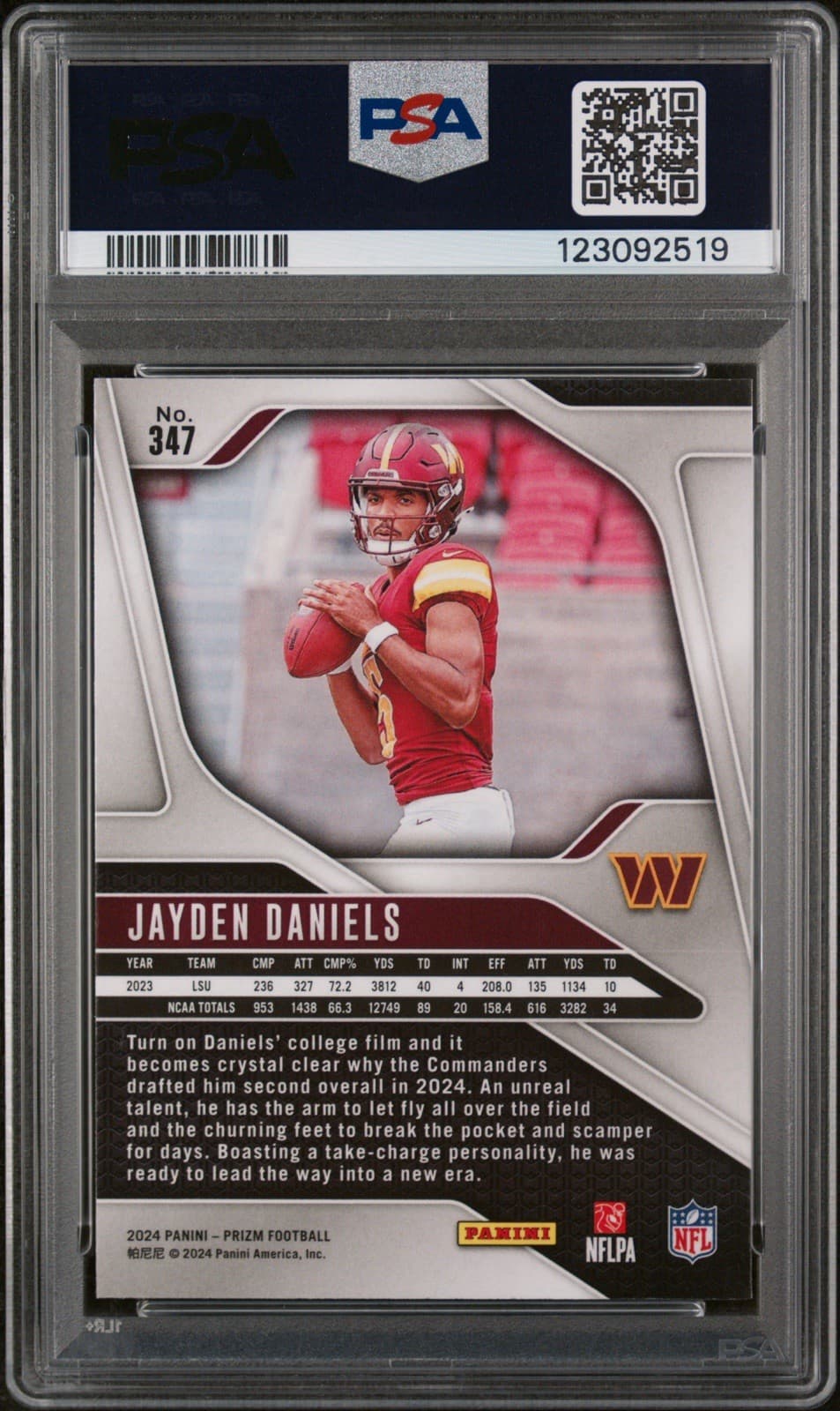 2024 Panini Prizm - Rookies Jayden Daniels #347 (RC). PSA 9 Mint
