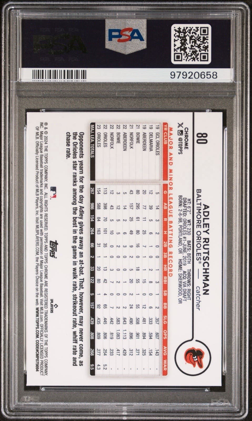 2024 Topps Chrome - Adley Rutschman #80 Sepia Refractor. PSA 10 GEM MT. Pop 4!