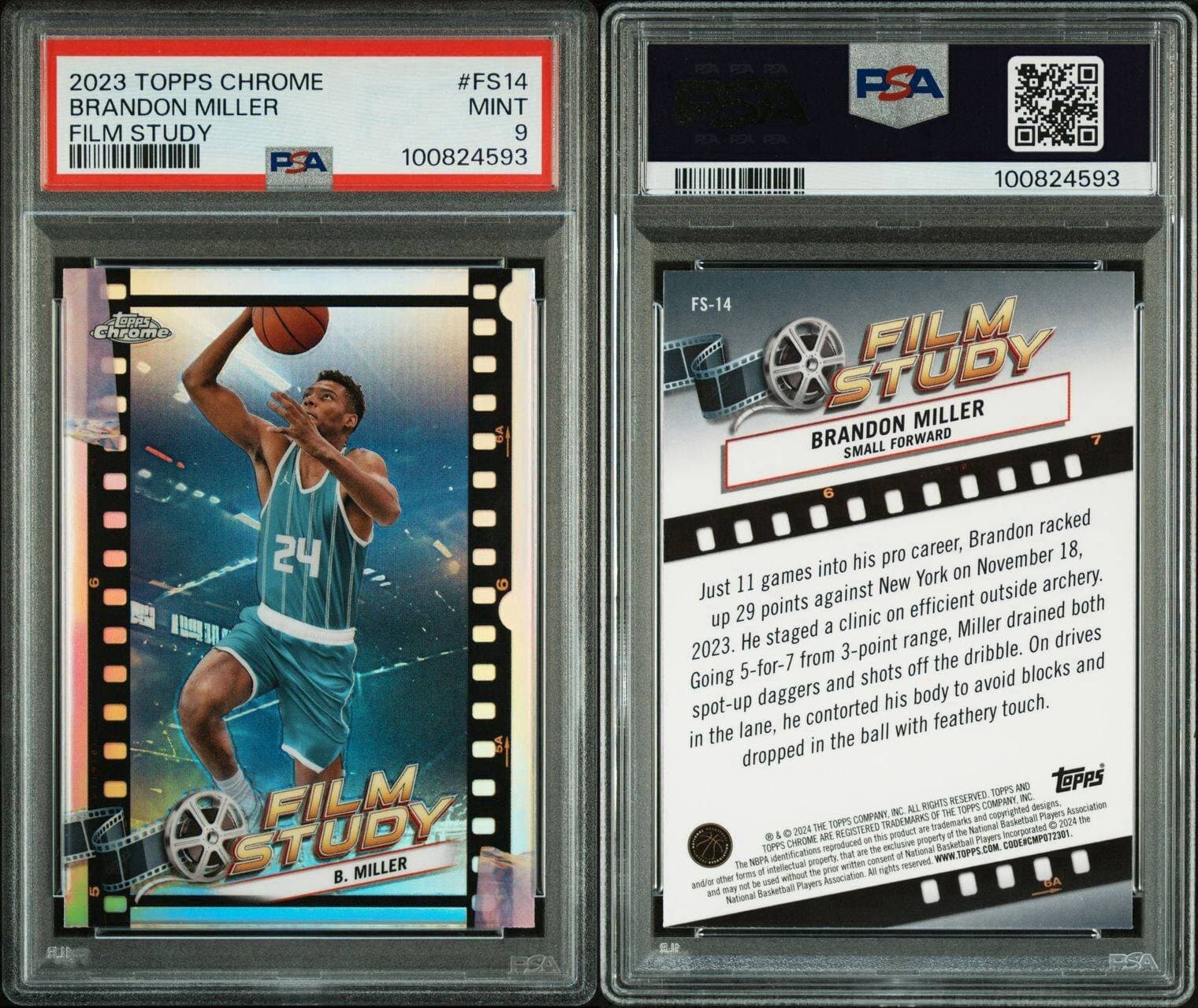2023 TOPPS CHROME FILM STUDY #FS14 BRANDON MILLER ROOKIE RC PSA 9