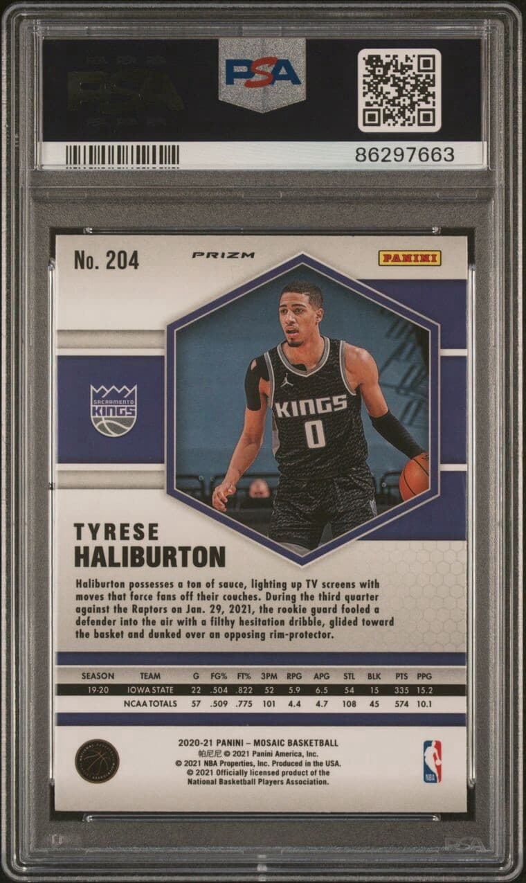 2020 Mosaic Tyrese Haliburton - Rookie Pink Camo Mosaic Prizm #204 (RC). PSA 10