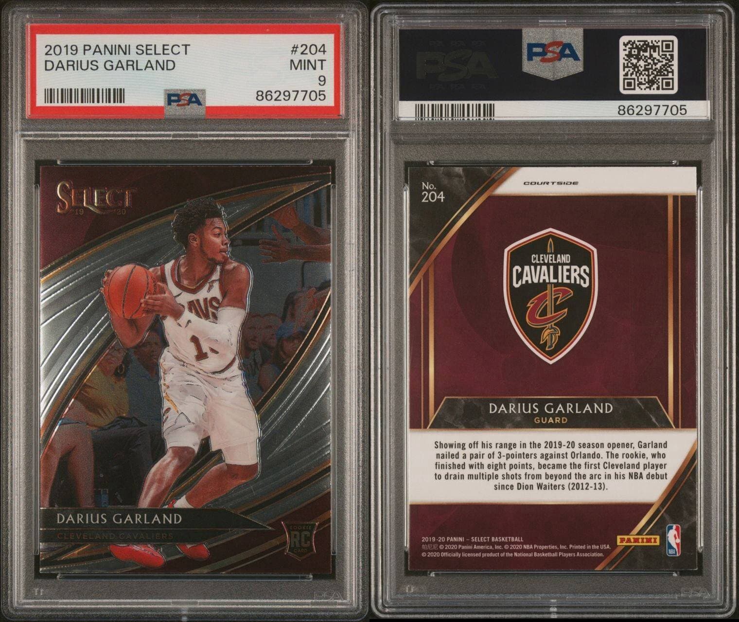 2019-20 Panini Select - Courtside #204 Darius Garland (RC). PSA 9