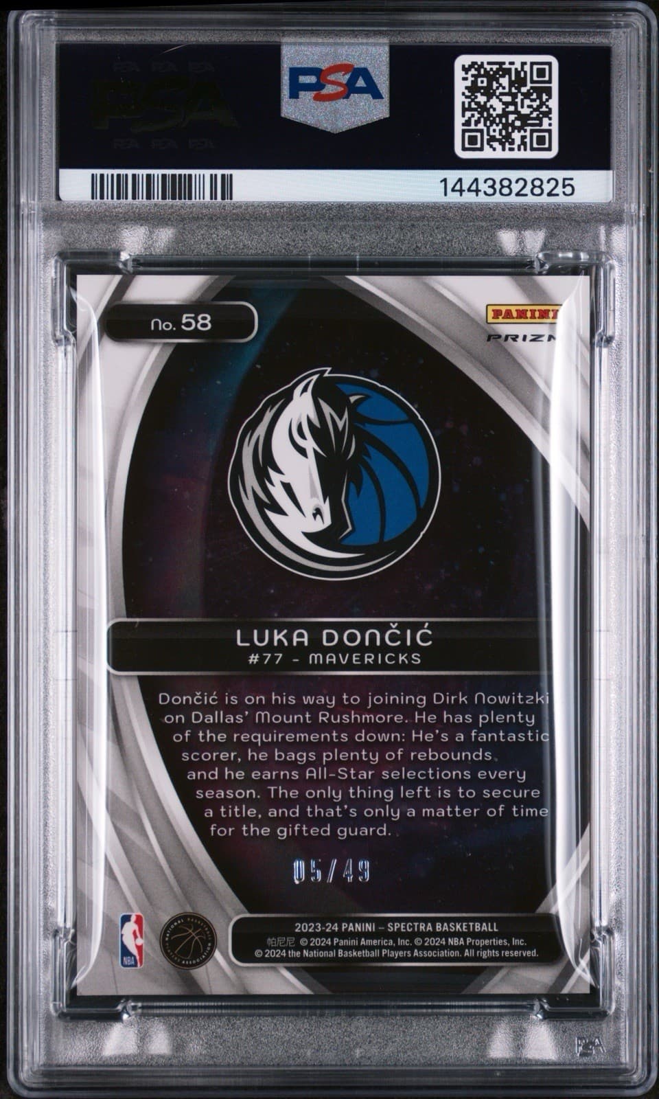 2023 SPECTRA LUKA DONCIC #58 TITAN-RED & YELLOW INTL /49. PSA 10 GEM MT. Pop 4