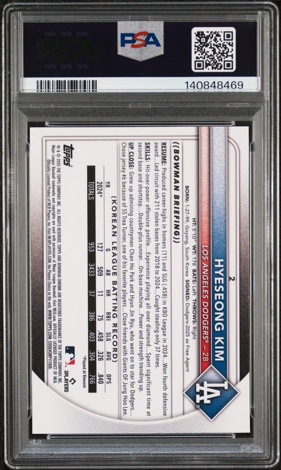 2025 Bowman Chrome - Hyeseong Kim #2 Mega Box Mojo Refractor (RC). PSA 9 MINT