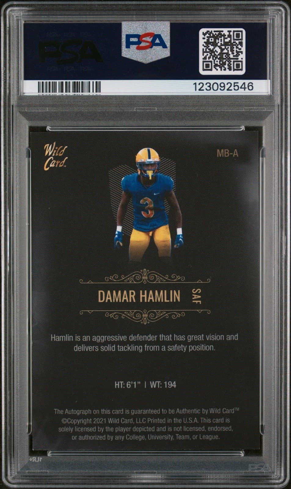 2021 Wild Card Matte Silver - Damar Hamlin Autograph. PSA 7 NM