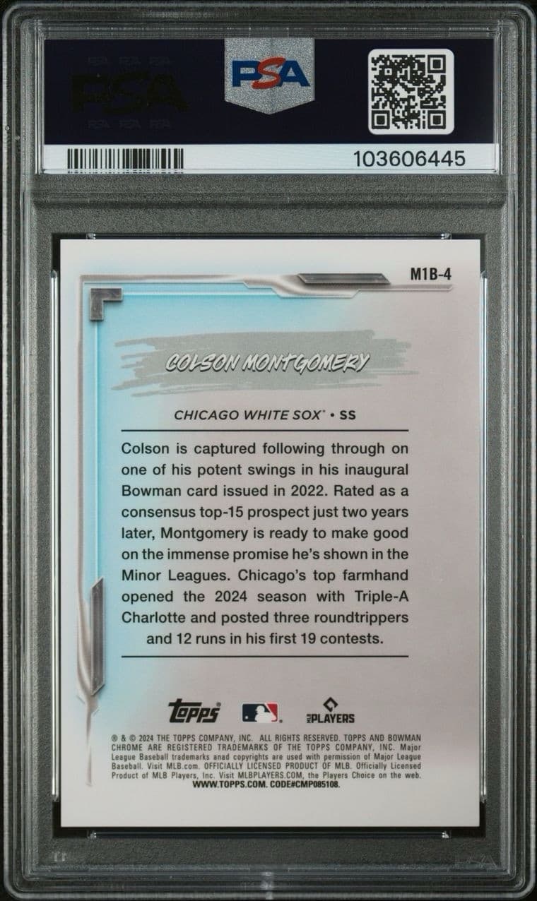 2024 Bowman Chrome Prospects Gold Refractor Colson Montgomery /50. PSA 9. Pop 2!