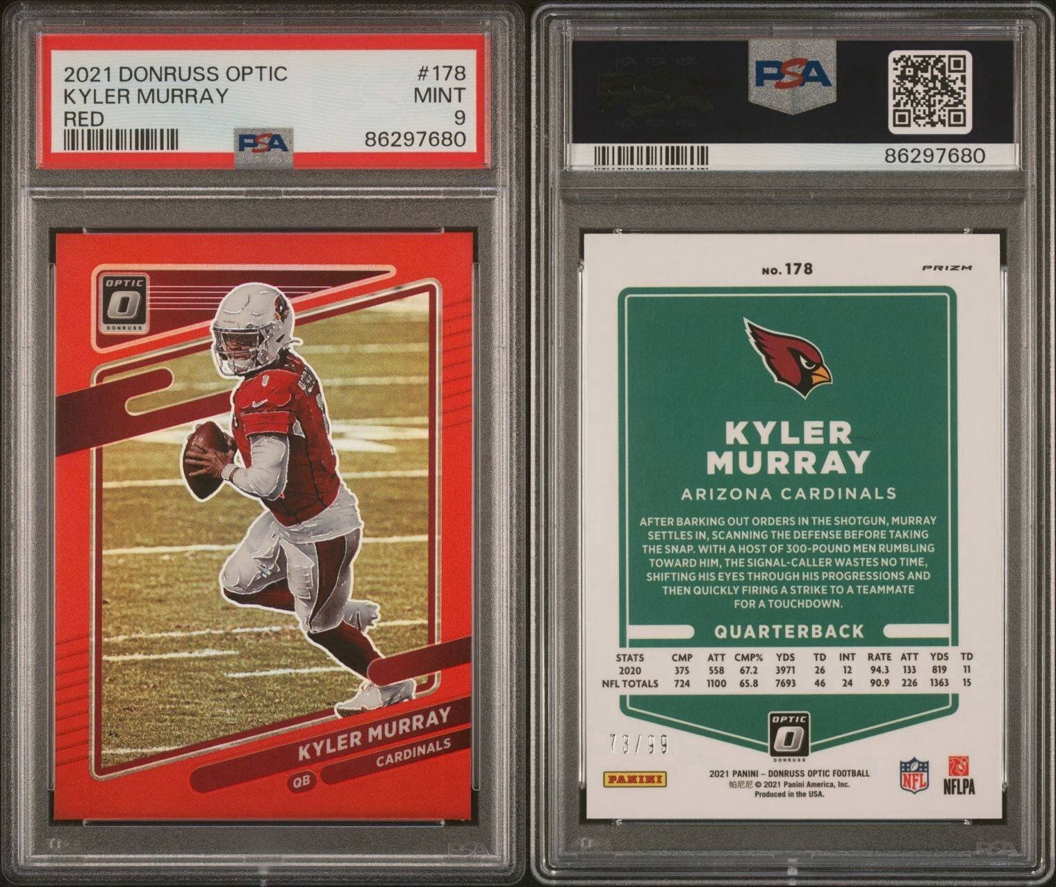 2021 Donruss Optic Kyler Murray #178 Red #d 73/99 PSA 9