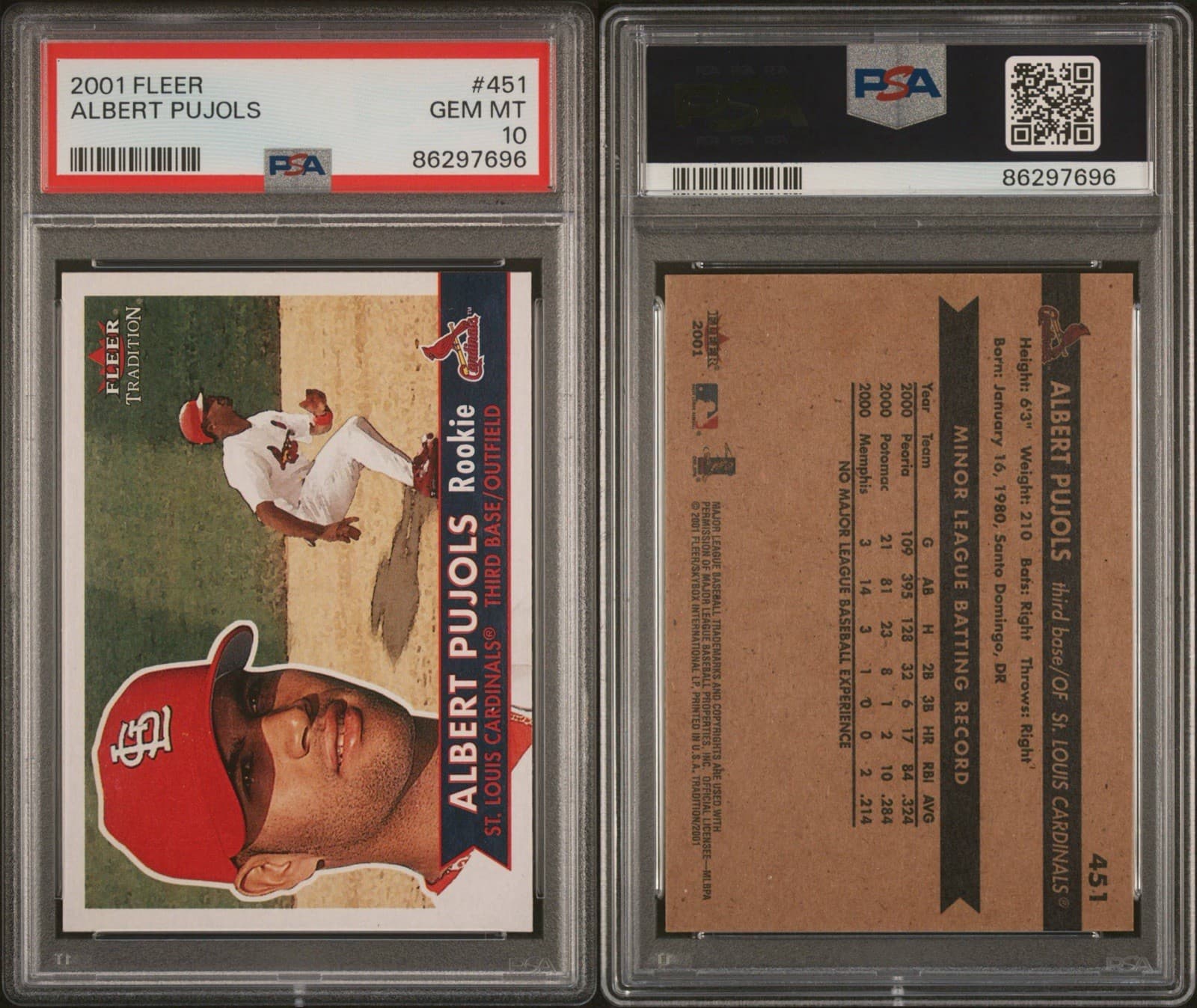 2001 Fleer Tradition - Albert Pujols #451 (RC). PSA 10 GEM MT