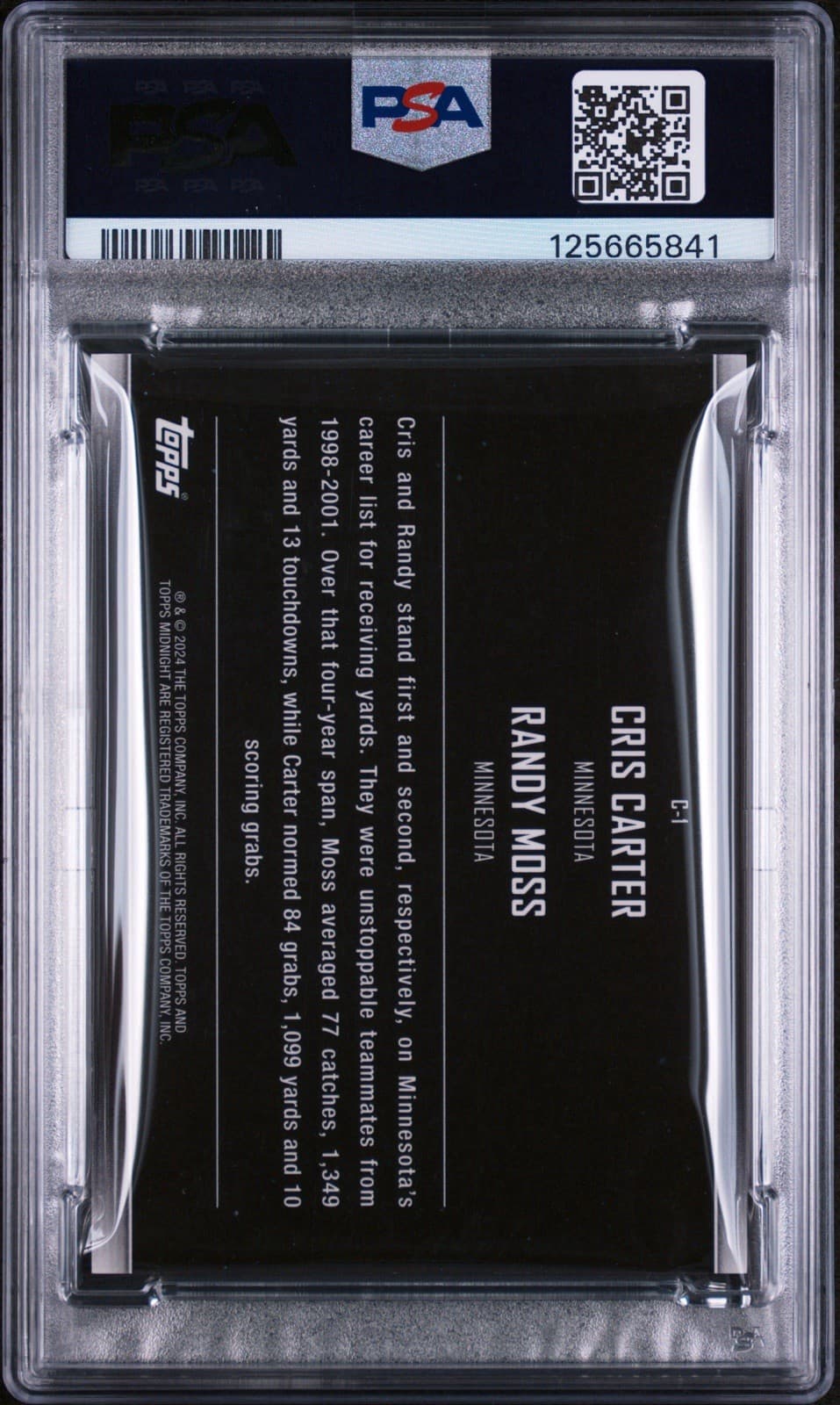 2024 Topps Midnight - Constellations Randy Moss/Cris Carter #C-1 Dusk /75. PSA 9