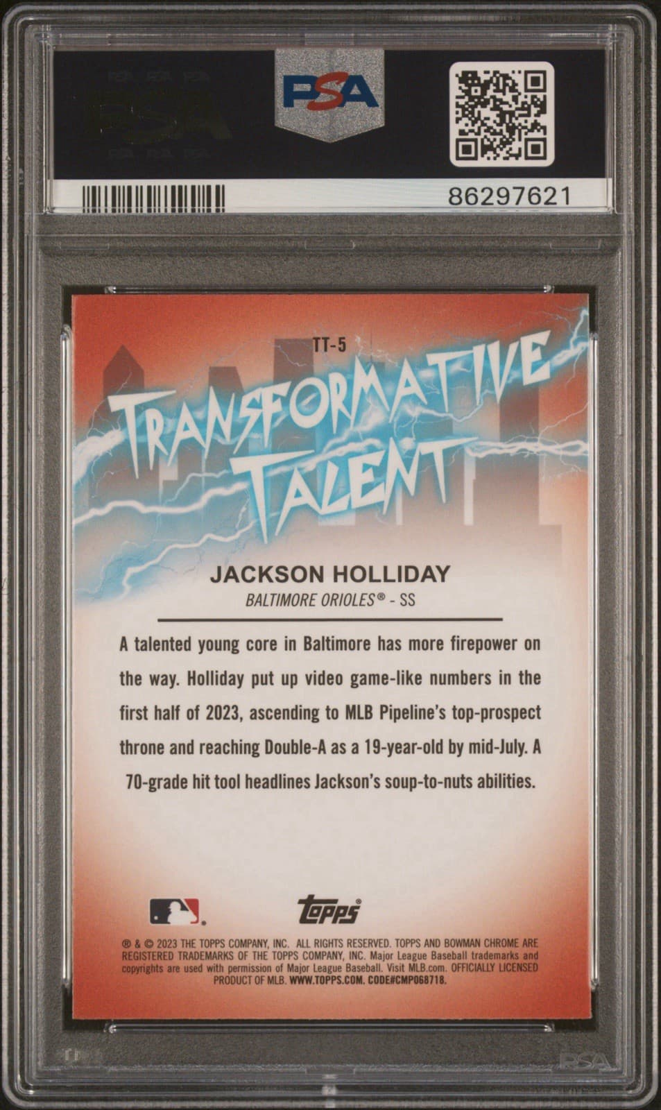 2023 Bowman Draft - Transformative Talent Jackson Holliday #TT5 (RC). PSA 9 Mint